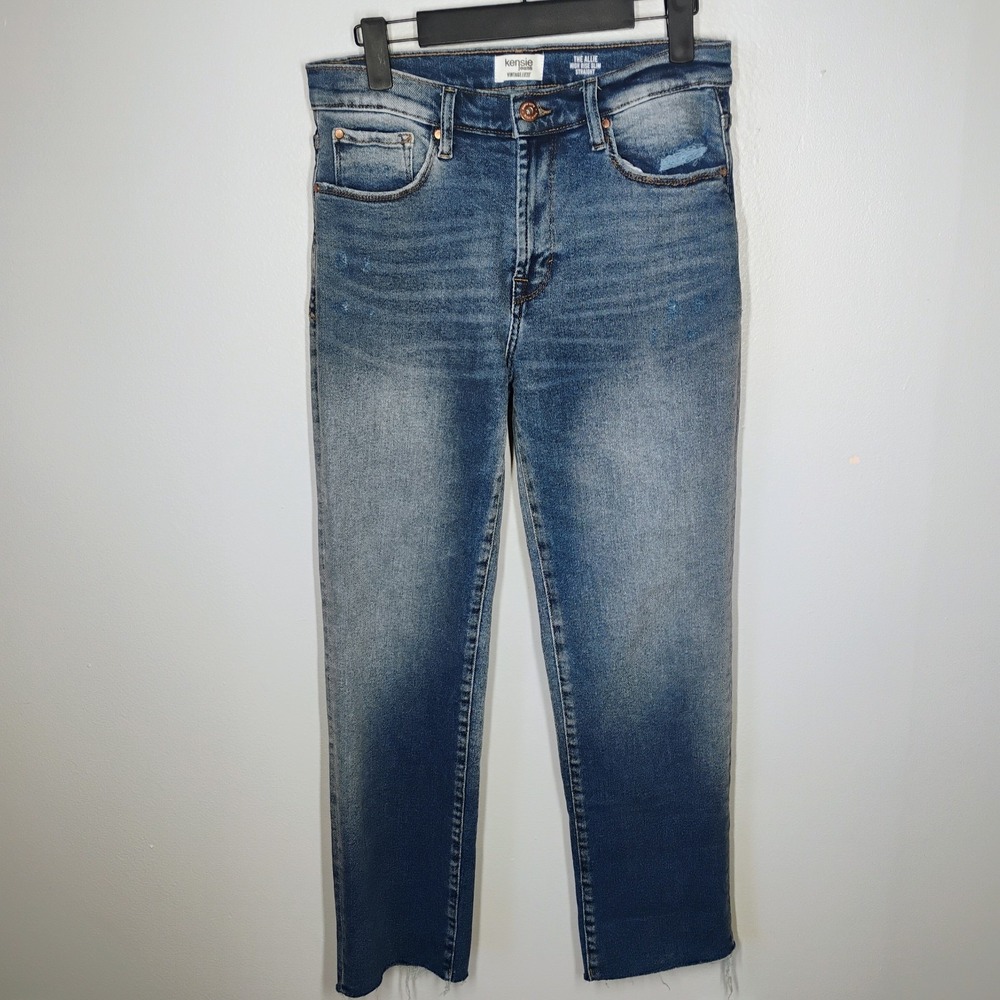Kensie‎ Jeans Allie High Rise Straight Womens 6 Blue Denim Stretch Crop Whisker